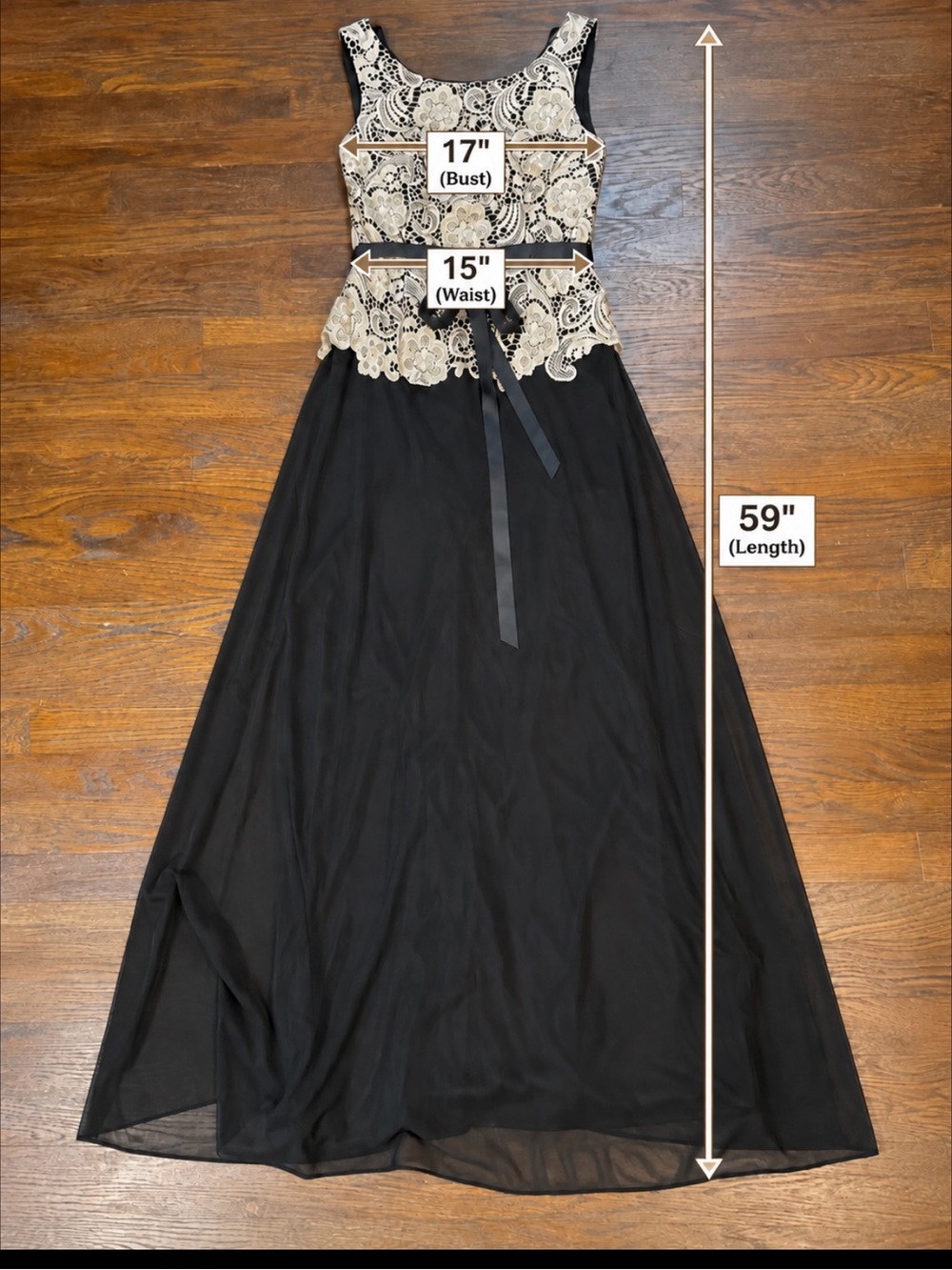 Alex Evenings Size 12 Black Gold Lace Formal Evening Gown 59” Long - Picture 8 of 14